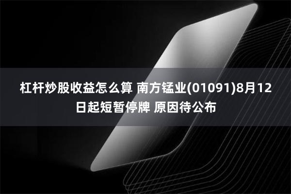 杠杆炒股收益怎么算 南方锰业(01091)8月12日起短暂停牌 原因待公布